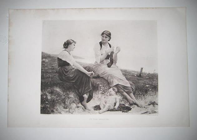 'By the Seaside" by Delobbe ANTIQUE GRAVURE FROM the 1880's
