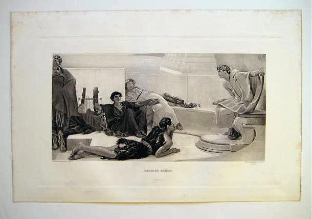 'Reading Homer" by L. ALMA-TADEMA. Rare Gravure from 1880's
