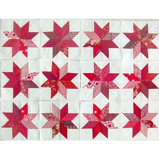 Scrappy Red Lemoyne Star Quilt Blocks