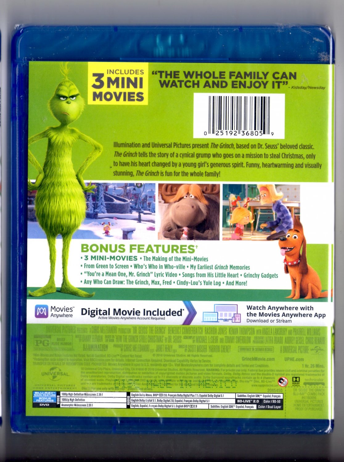 Illumination Dr Seuss The Grinch Blu Ray DVD Digital Animated