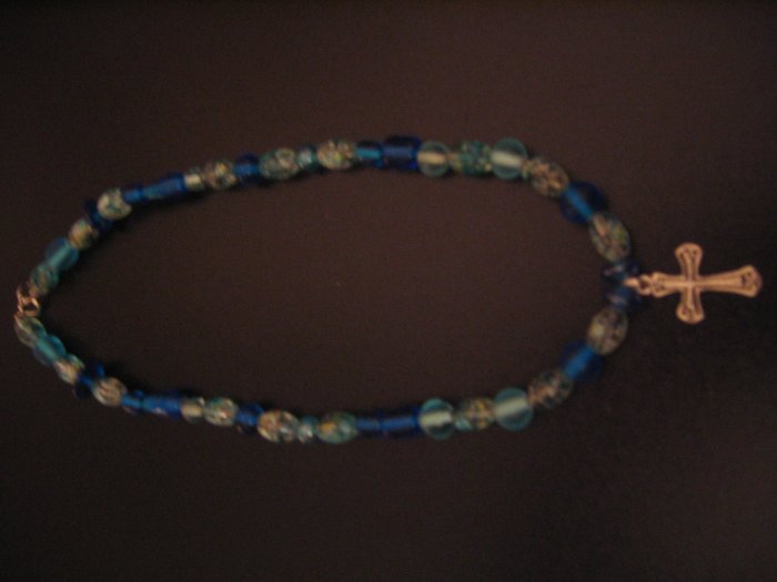 Blue Glass and Cross pendant