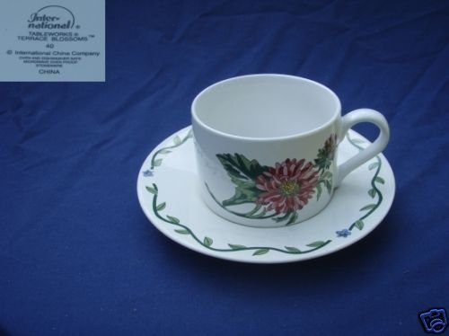 International Tablework Terrace Blossoms 4 Cup Saucers