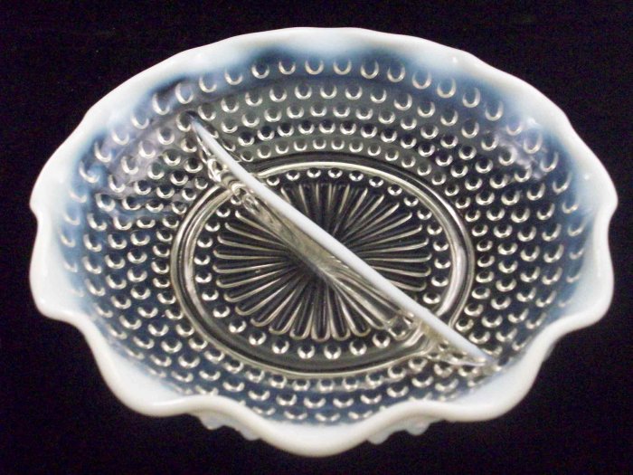 OPALESCENT GLASS HOBNAIL DIVIDED RELISH MOONSTONE GLASS