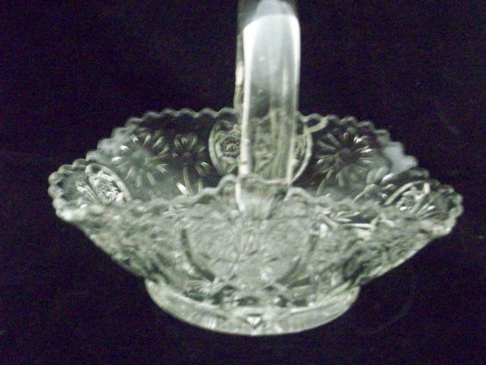VINTAGE PRESSED GLASS BUTTERFLY AND DAISY BRIDES BASKET