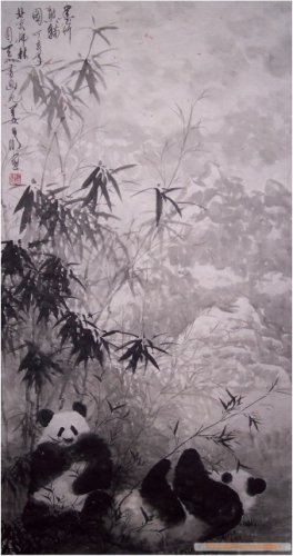 Chinese Original Painting Pandas & Bamboo