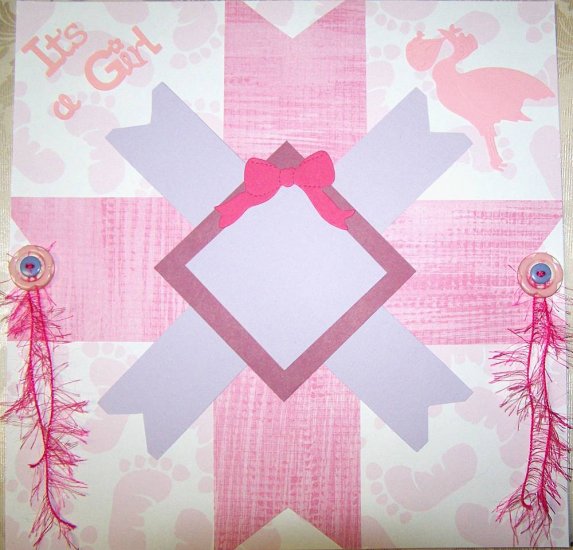 CUSTOM PREMADE QUILTED BABY SCRAPBOOK PAGE ITS A GIRL