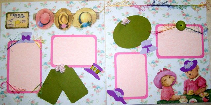 2 CUSTOM PREMADE SCRAPBOOK PAGES TEDDY BEAR TEA PARTY