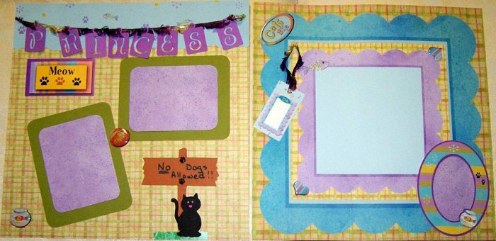 2 CUSTOM PREMADE SCRAPBOOK CAT PAGES NO DOGS ALLOWED