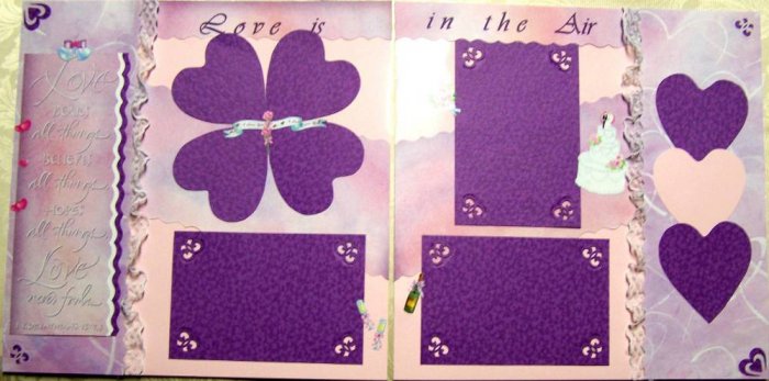 2 CUSTOM PREMADE SCRAPBOOK PAGES WEDDING LOVE IS IN AIR