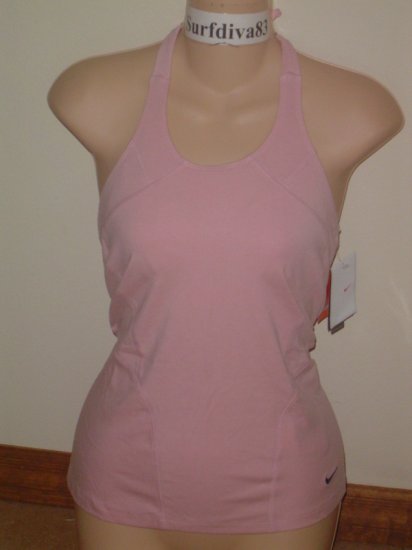 Nwt M NIKE Pink Soy Halter Tank Top Shirt New $45 Yoga Medium Pink