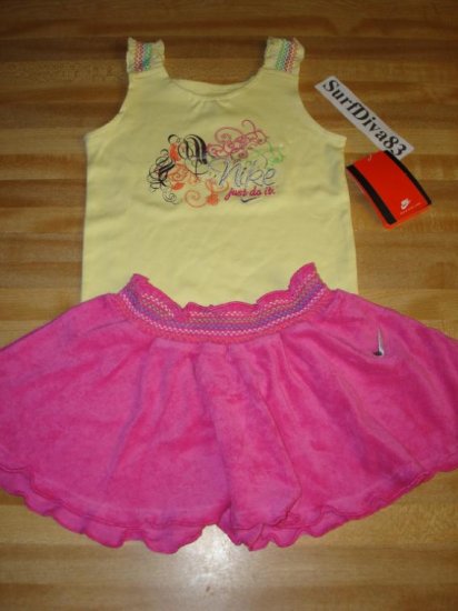 Nwt 18 NIKE Girl Tank Top Skirt Set New Baby Pink/Yellow
