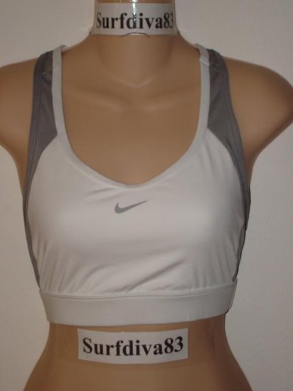 Nwt M NIKE Women DRI-FIT White Gray Sport Bra Top New Medium