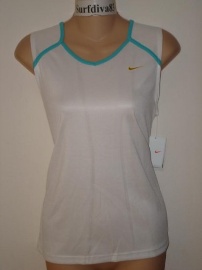 Nwt M NIKE DRI-FIT Running Women Tank Top Shirt New Medium White Blue