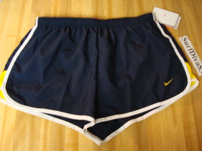 NwT M NIKE DRI-FIT Women Road Race Track Shorts NeW Medium Navy Yellow