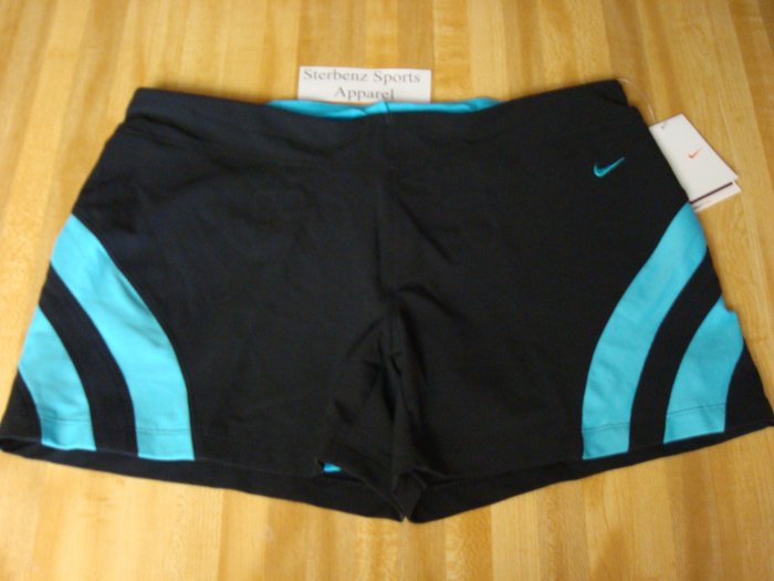 Nwt L NIKE Women Fit Dry Land Shark 2-in-1 Shorts New Large Black Blue