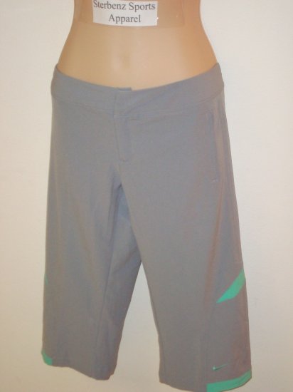 Nwt M NIKE Fit Dry Women Woven WorkOut Capri Pants New Medium 8 10 Light Gray Azure Green