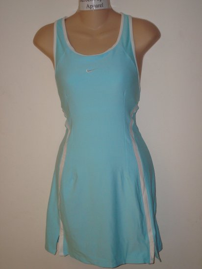 Nwt L NIKE Women Fit Dry Border Tennis Dress New $70 Large Light Blue