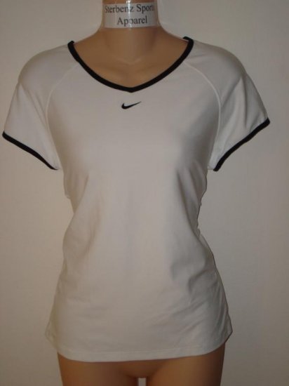 Nwt L NIKE Women Fit Dry Border Tennis Top Shirt New Large White Black