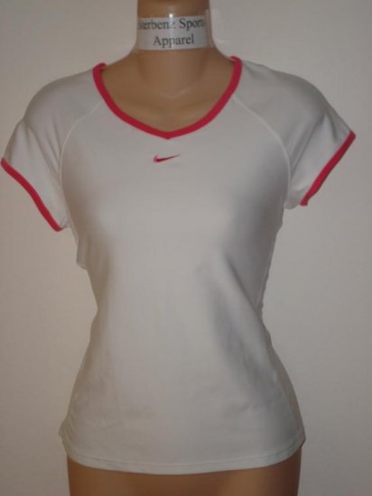 Nwt S NIKE Women Fit Dry Border Tennis Top Shirt New Small White Flamingo Pink