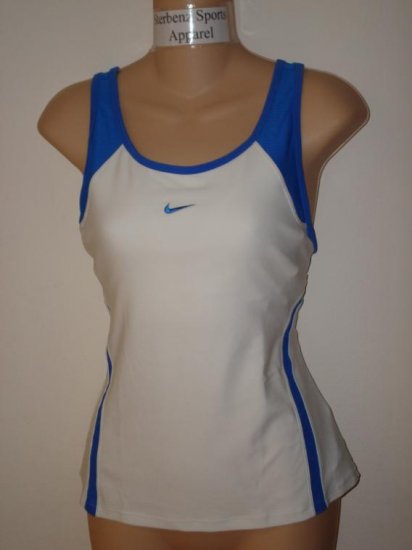 Nwt M NIKE Women Fit Dry Statement Tennis Tank Top New Medium White Blue