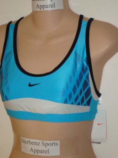 Nwt L NIKE Women Fit Dry Running Sport Bra Top New Large Chlorine Blue White Black Pattern