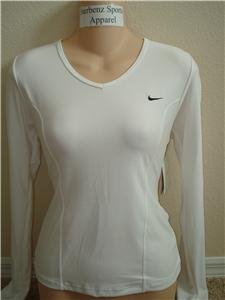 Nwt M NIKE Women Fit Dry White Long Slv Club Top New Medium 207254-100