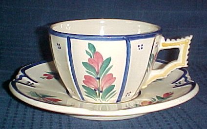HB Quimper Faience Cup & Saucer French Pottery France