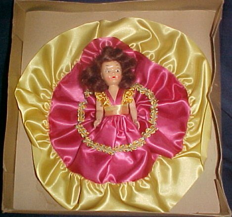 Vintage Hard Plastic 7" Fashion Debby Doll Pink & Yellow Satin Dress Sleep Eyes Original Box