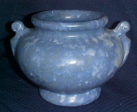 McCoy Onyx Matte Blue Jardiniere 6" Planter 1930's Two Handles Mottled