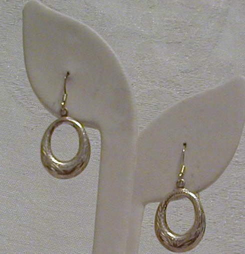 Serling Silver etched oval hoops on wires, NEW