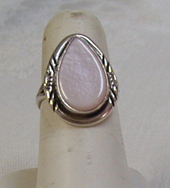 Sterling Silver and pink mother of pearl pear shaped ring, size 6