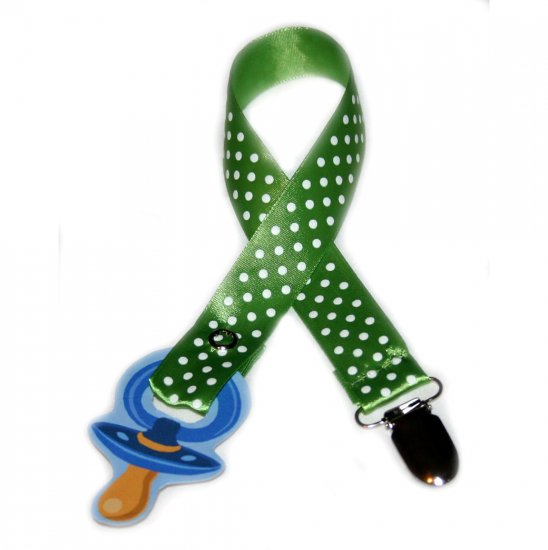 Snigglefritz Green Polka Dot Ribbon Paci Clip - Clip with STYLE! - FREE SHIP!