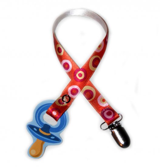 Snigglefritz Pink/Orange Retro Dot Ribbon Paci Clip - Clip with STYLE! - FREE SHIP!