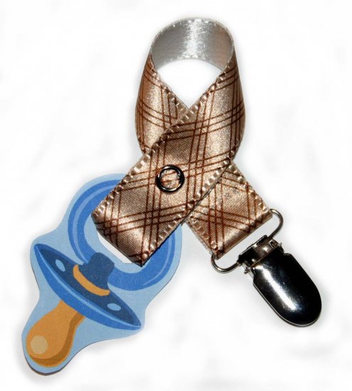 Snigglefritz Brown Plaid Ribbon Paci Clip - Clip with STYLE! - FREE SHIP!