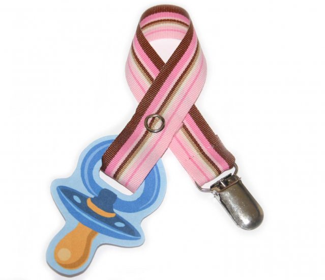Snigglefritz Pink & Brown Stripe Ribbon Paci Clip - Clip with STYLE! - FREE SHIP!