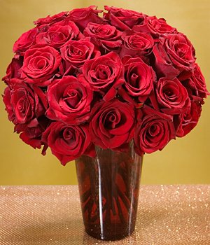 Three Dozen Roses in Red Ruby Vase
