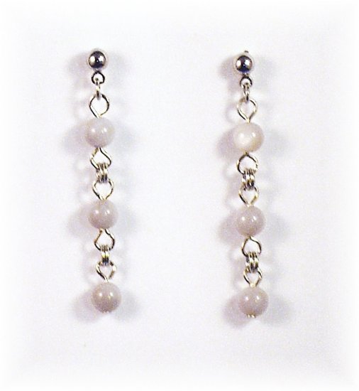 OOAK Pale Gray Mother of Pearl Triple Bead Dangle Earrings; made by Ms. J jewelry