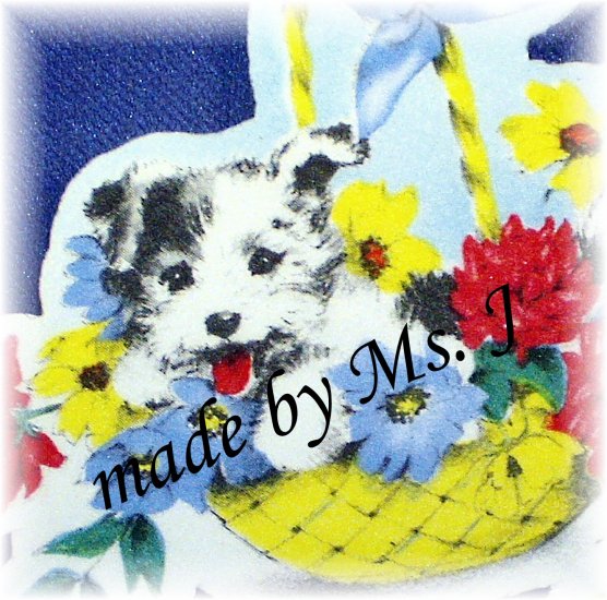 OOAK Vintage Ephemera Magnet, Pup in a Basket, 1950's image; made by Ms. J