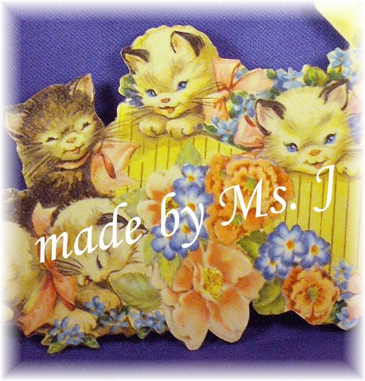OOAK Vintage Ephemera Magnet, Kitties in Box of Flowers, 1950's Image; made by Ms. J