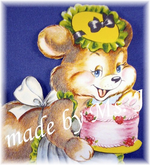 OOAK Vintage Ephemera Magnet, Flocked Birthday Bear, 1950's Image; made by Ms. J