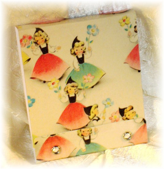 OOAK Vintage Ephemera Matchbook Style Mini Sketch or Notebook, 1950's Flower Girls; made by Ms J