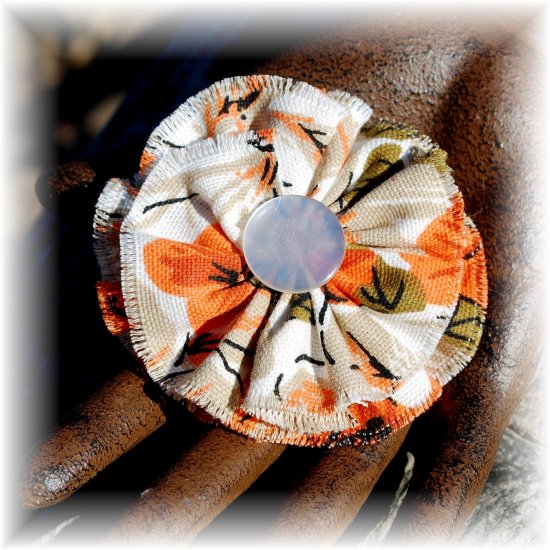 NOW 25% OFF: Orange & Khaki Vintage Fabric Flower Hairdooey (barrette); made by Ms. J