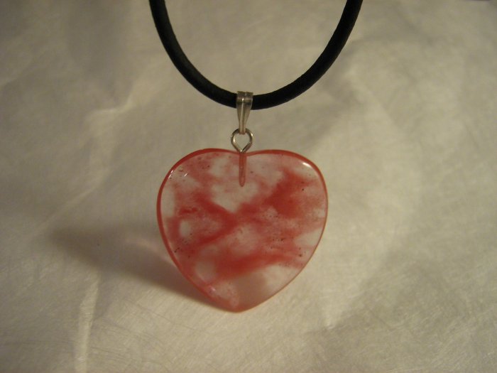 1" Glass Heart Pendant Rose Blush Pink Brushstrokes Unique