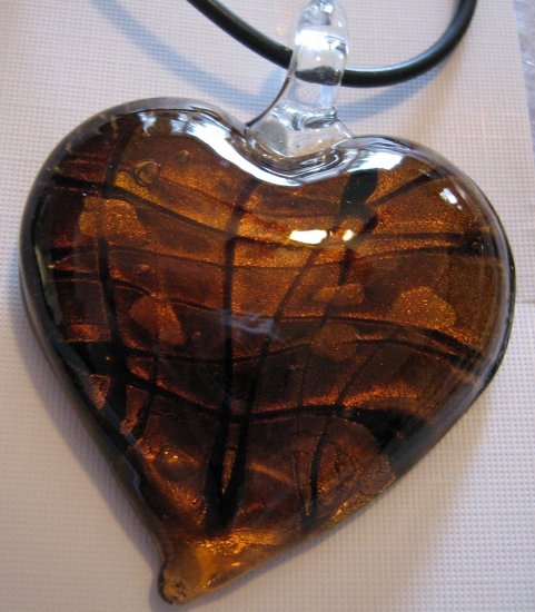 Handmade Amber Heart Pendant Dichroic Glass Gold Foil A6