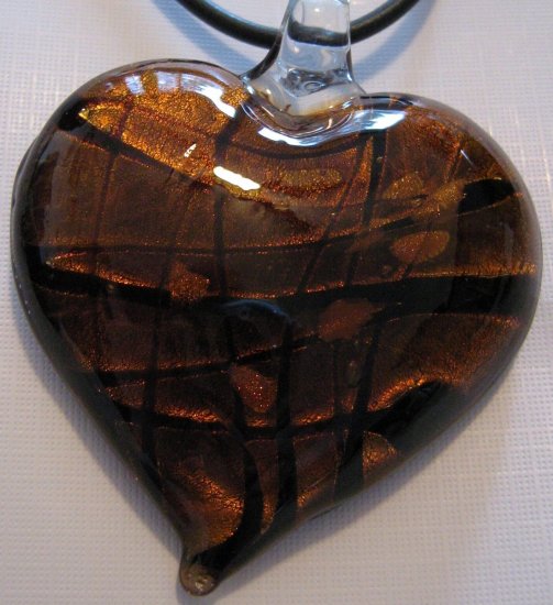 Handmade Amber Heart Pendant Necklace Dichroic Glass Gold Foil A15