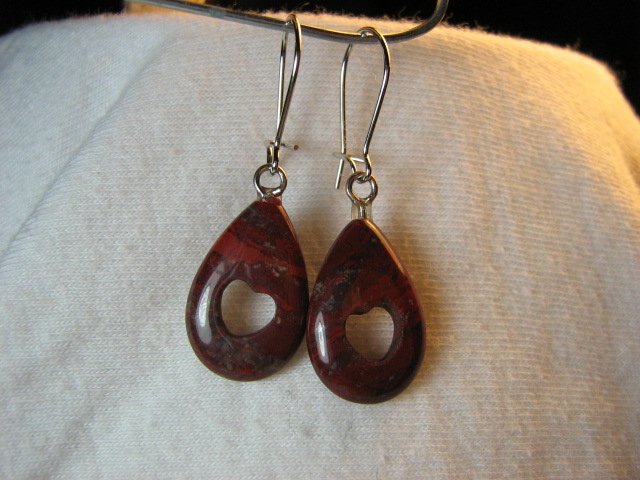 Variegated Red Jasper Teardrop Earrings with Heart Cutout NSE1