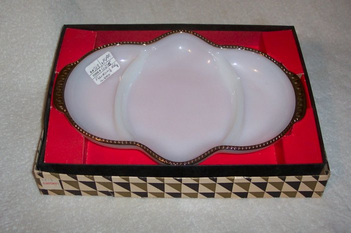FIREKING MILKGLASS RELISH TRAY IN ORIGINAL BOX
