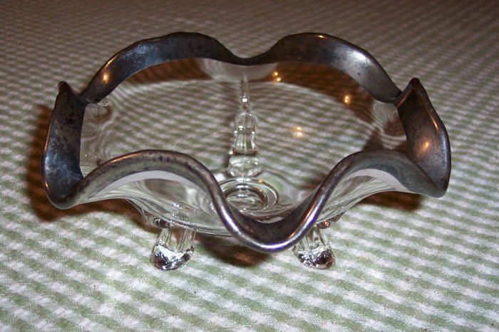 Vintage Scalloped Footed Candy Dish w/ Silver Trim