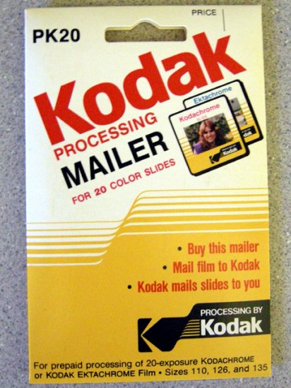Kodak Pre-Paid Slide Processing Mailer PK20 Sizes 110, 126, 135