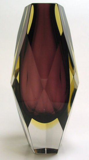 Mandruzzato Faceted 2 Layer Sommerso Vase Murano